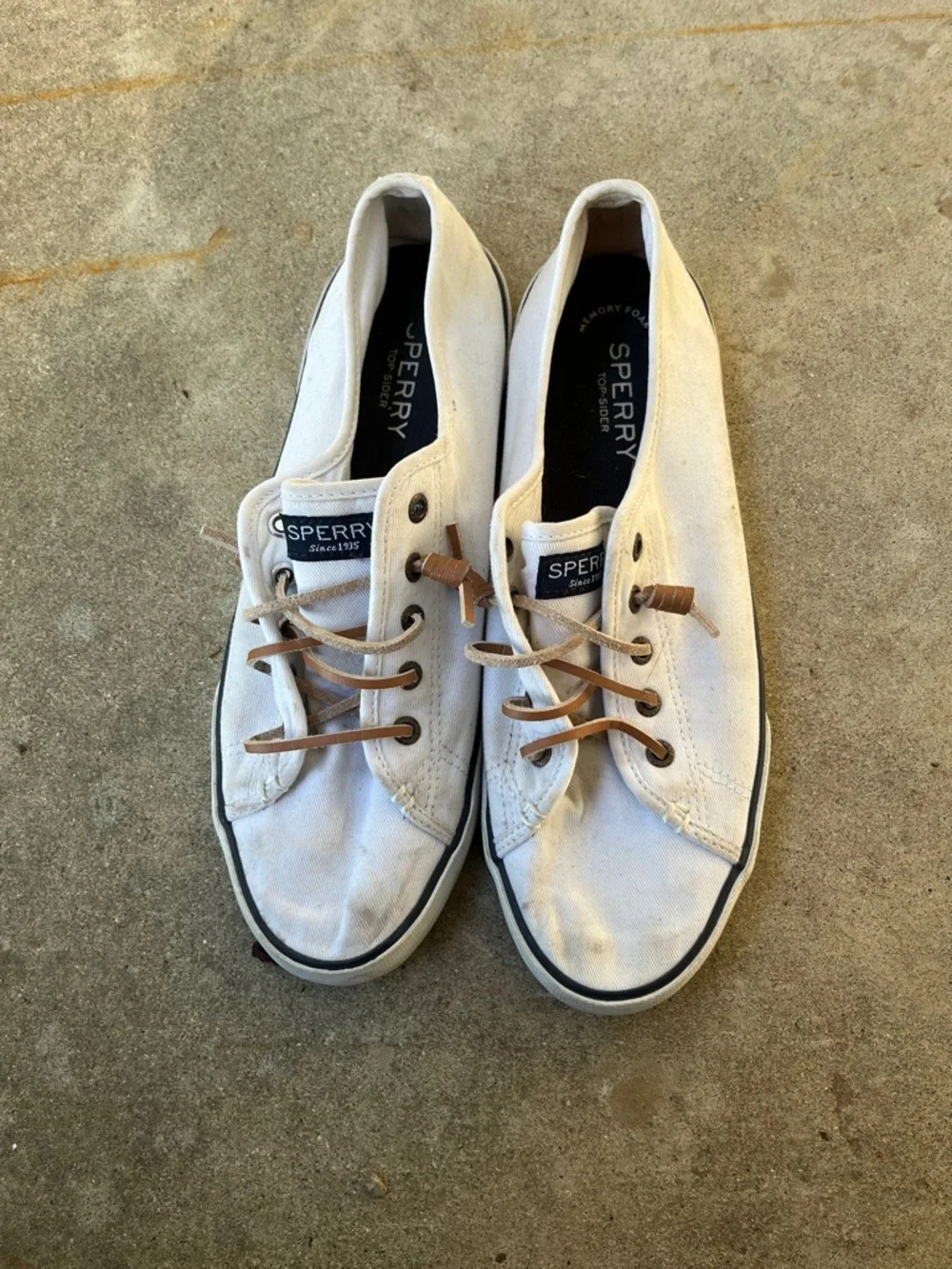 Sperry Pier View White Canvas Boat Shoes with Brown Leather Laces - Picture 3 of 7
